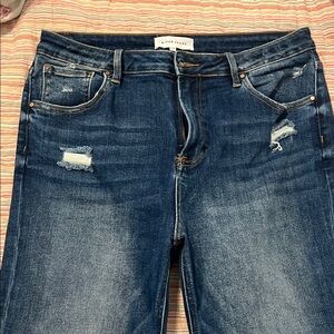 Risen Jeans Women's Dark Blue Distressed Cropped Jeans